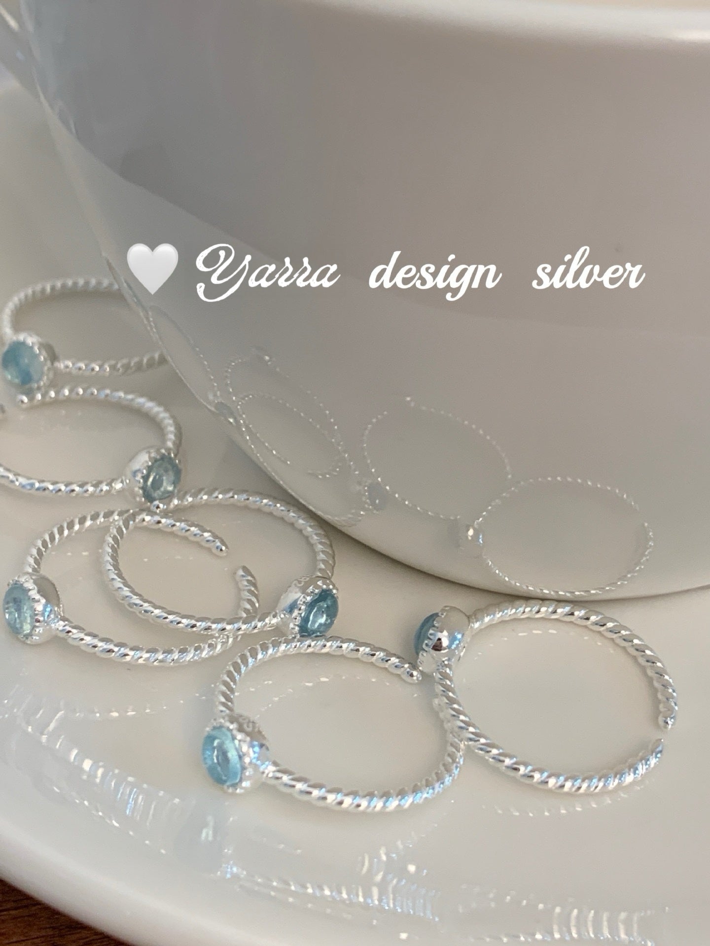 S925 Sterling Silver Aquamarine Twist Open Ring