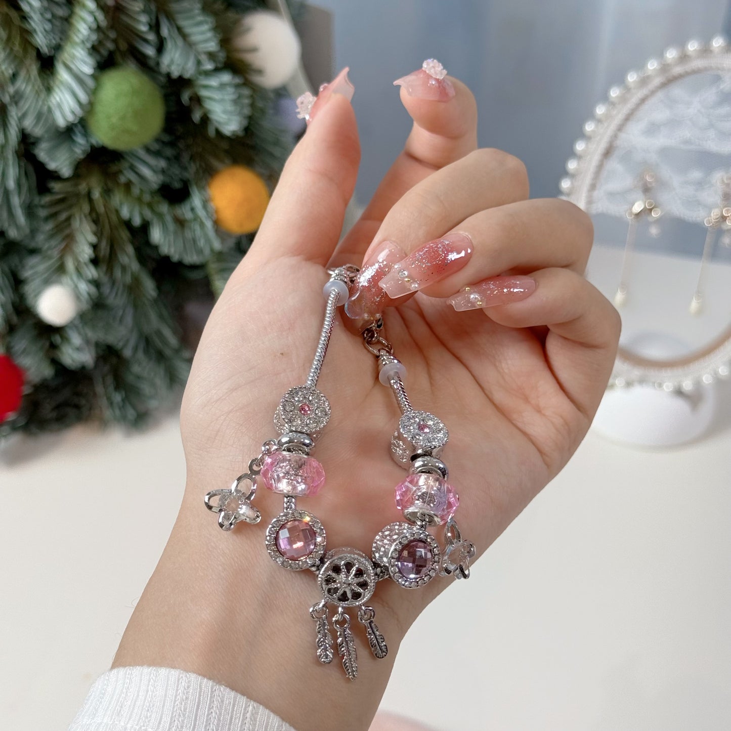 Sakura Pink Dreamcatcher & Butterfly Sparkle Charm Bracelet