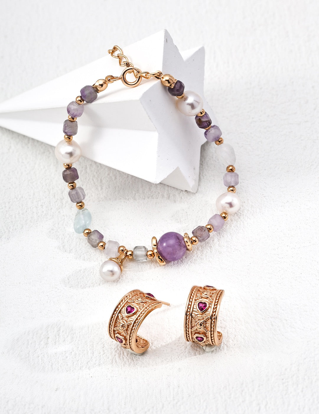 【Premium Quality】S925 Silver Bracelet with Natural Pearl, Amethyst & Aquamarine