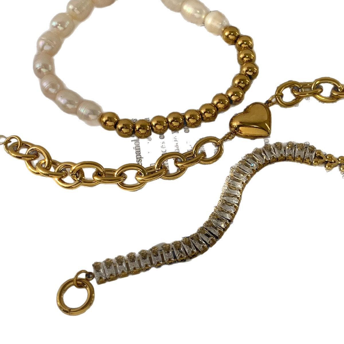 Freshwater Pearl Heart-Stitched Zircon Bracelet