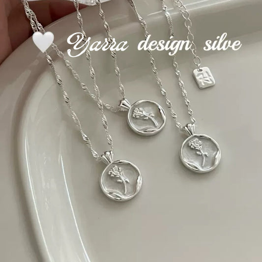 S925 Sterling Silver White Enamel Tulip Necklace