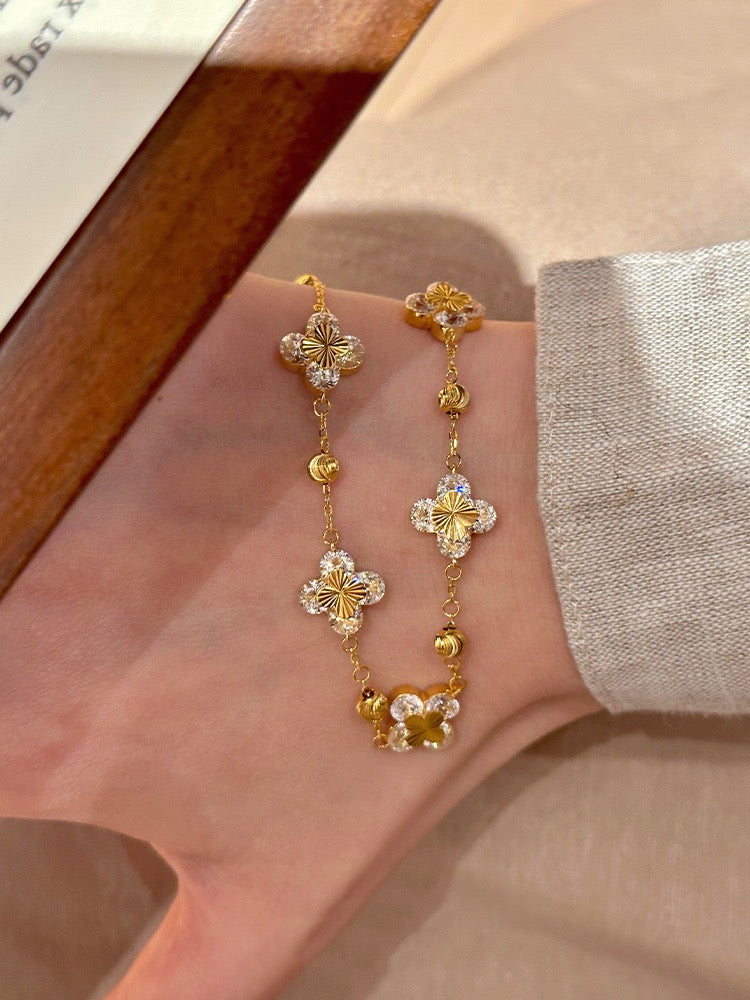 Luxury Gold Clover Bracelet with Diamond Accents
