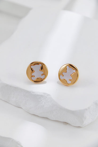 【Premium Quality】S925 Silver Vintage Gold-Plated White Shell Bear Stud Earrings