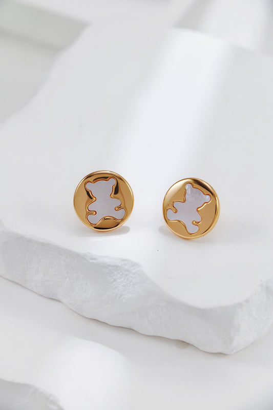 【Premium Quality】S925 Silver Vintage Gold-Plated White Shell Bear Stud Earrings