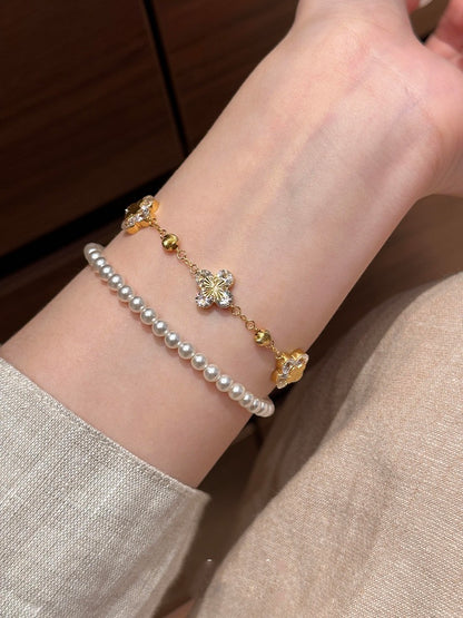 Luxury Gold Clover Bracelet with Diamond Accents