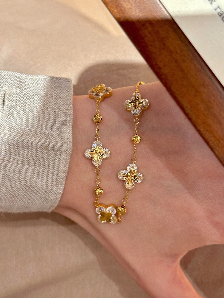 Luxury Gold Clover Bracelet with Diamond Accents