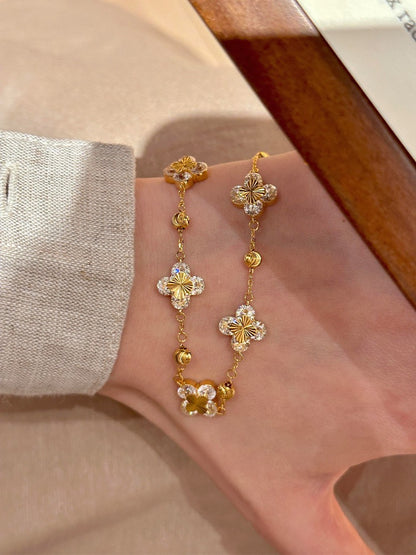 Luxury Gold Clover Bracelet with Diamond Accents