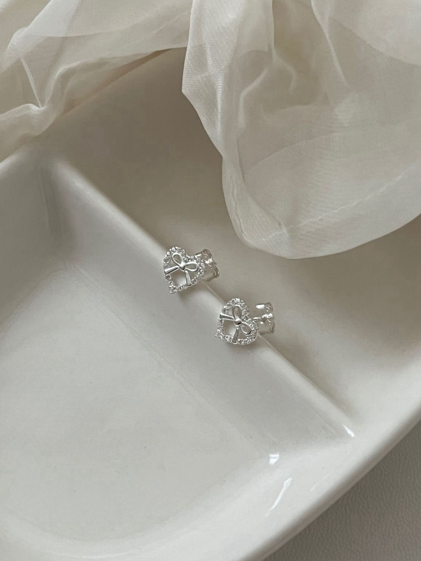 Mini Bow Heart Studs