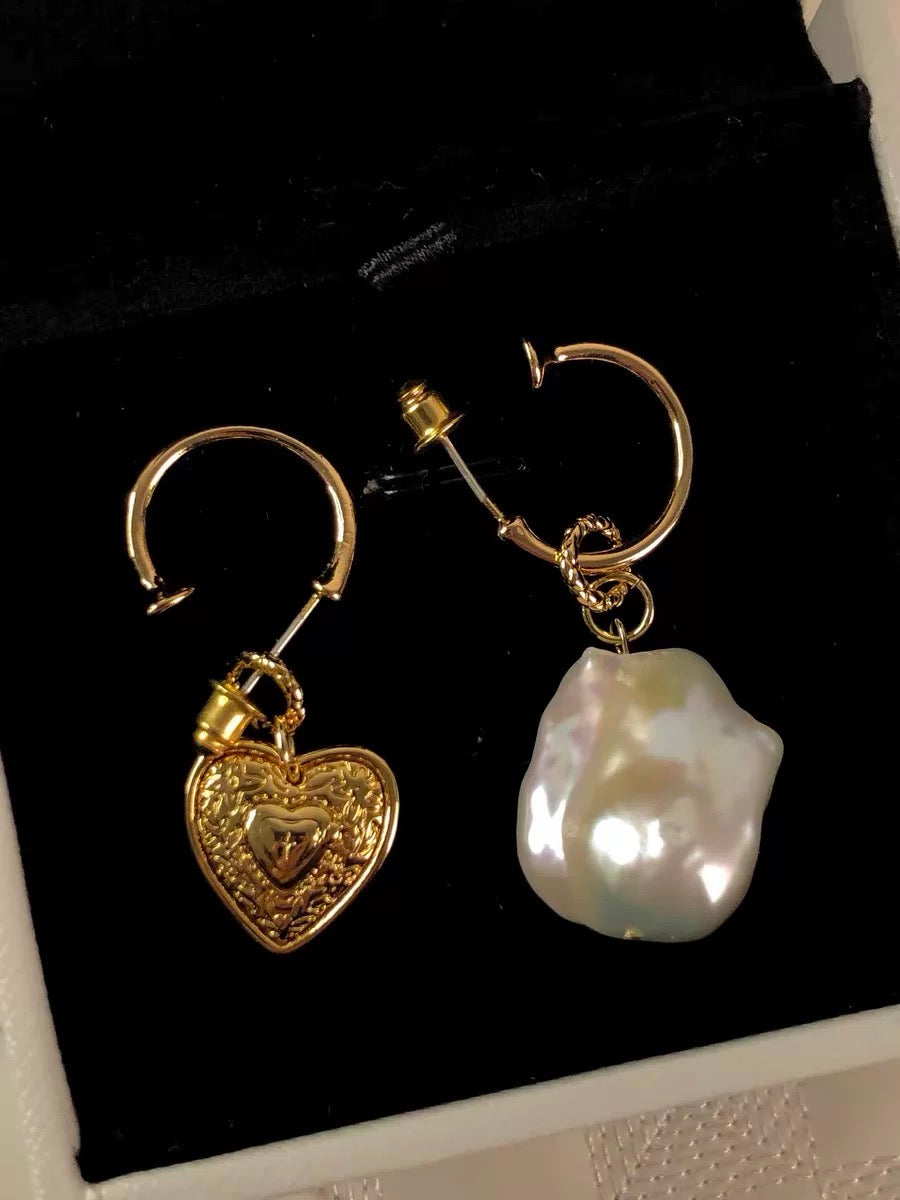Baroque Pearl Heart Drop Earrings