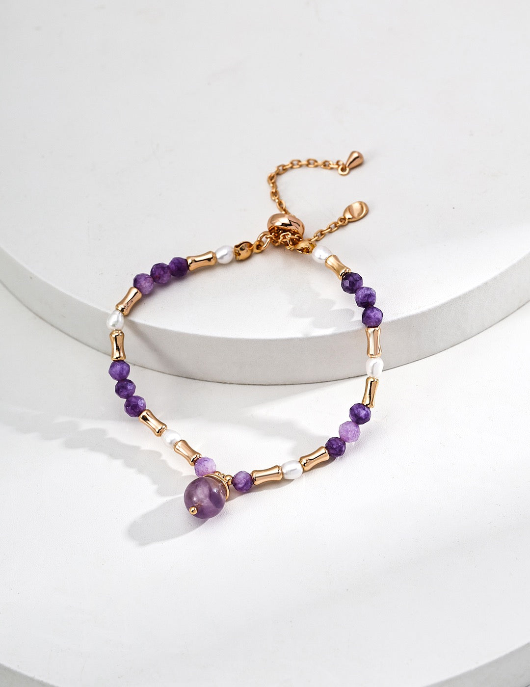 Gold-Plated Amethyst Charm Bracelet