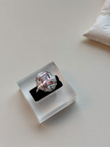 Pink Cushion-Cut Statement Ring with Halo Crystals