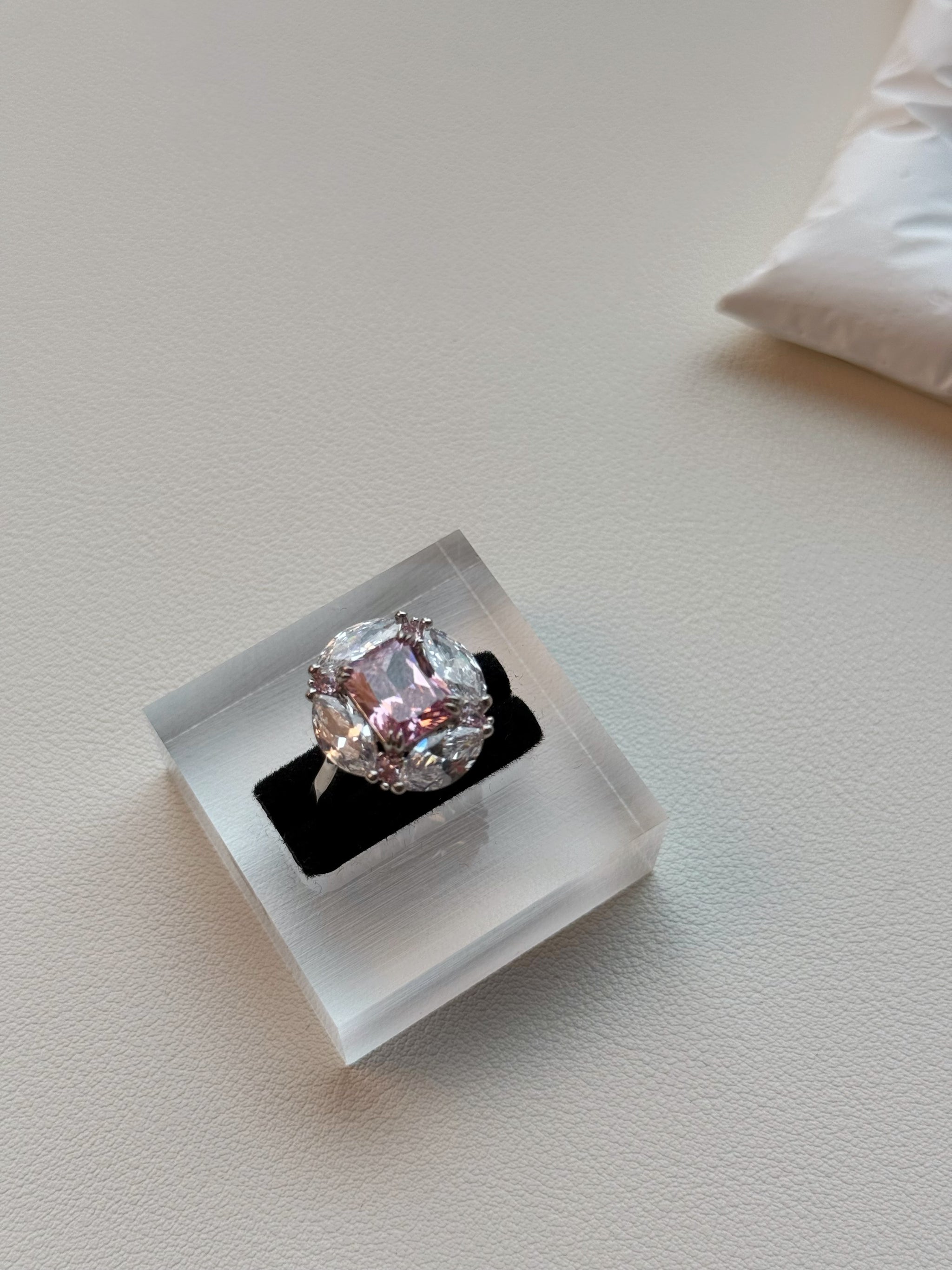 Pink Cushion-Cut Statement Ring with Halo Crystals