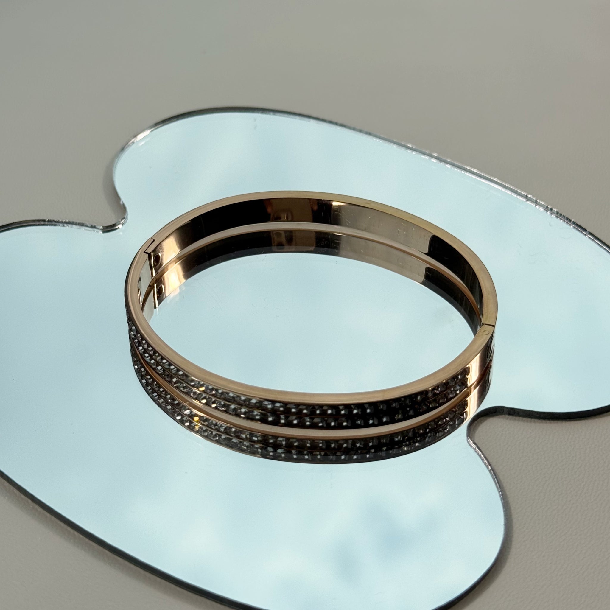Double Row Crystal Bangle - Rose Gold