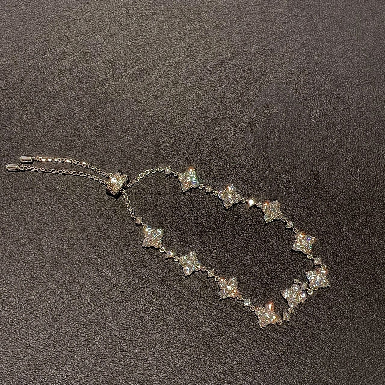 Lucky Clover Bracelet – White Gold Plated, Adjustable Heart Charm