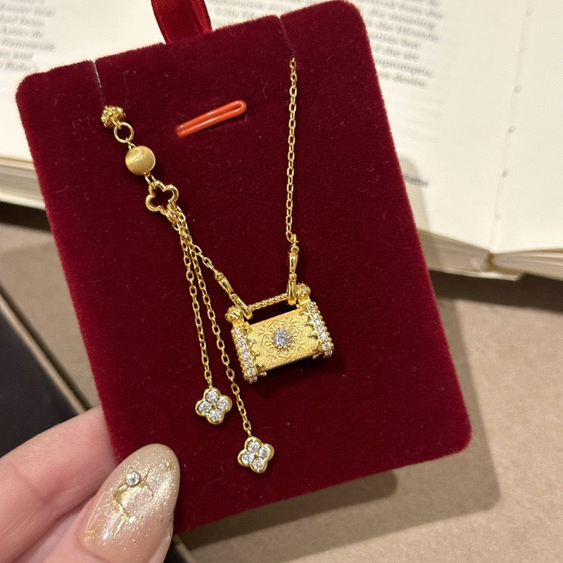 Gold Handbag Pendant Necklace with Diamond Accents