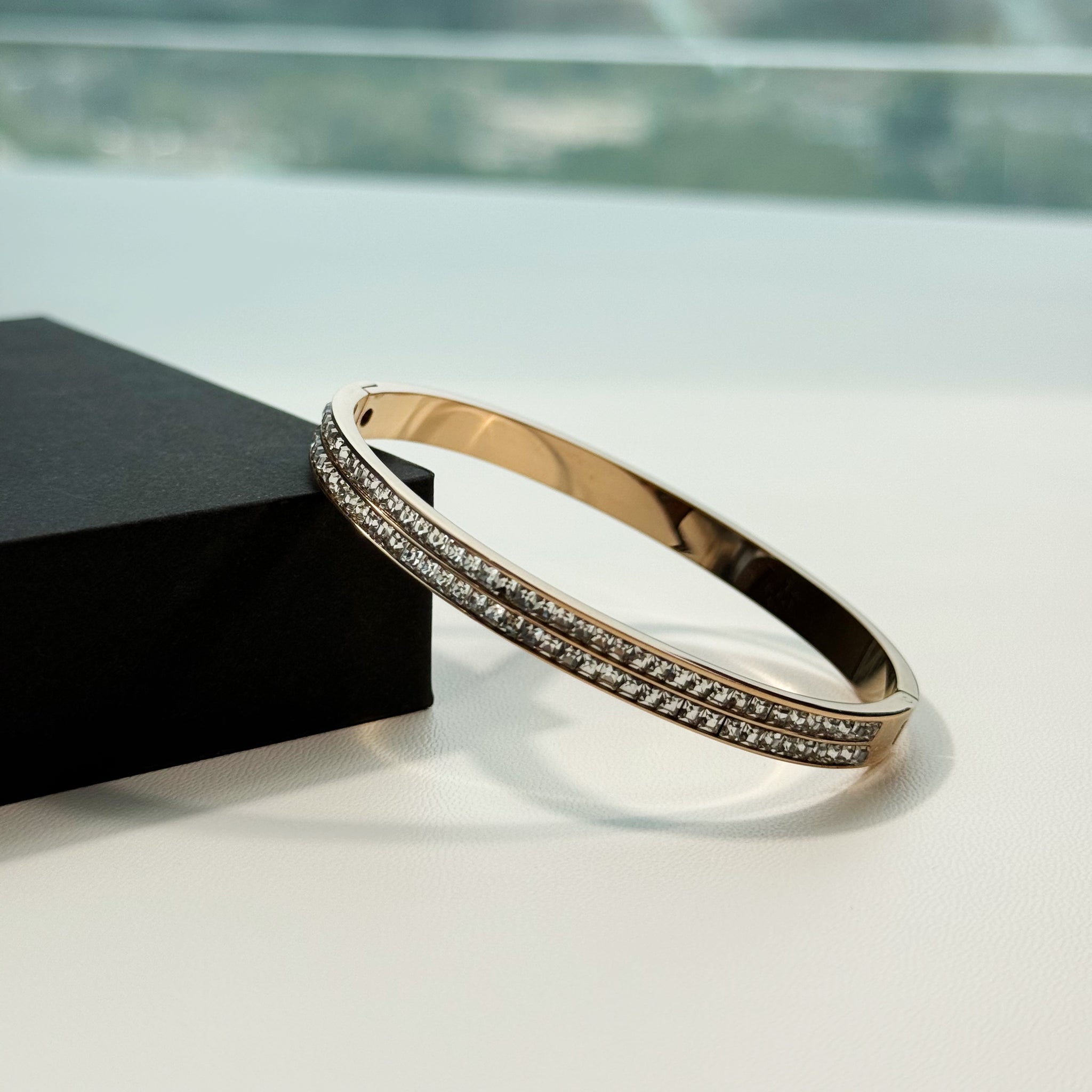Double Row Crystal Bangle - Rose Gold