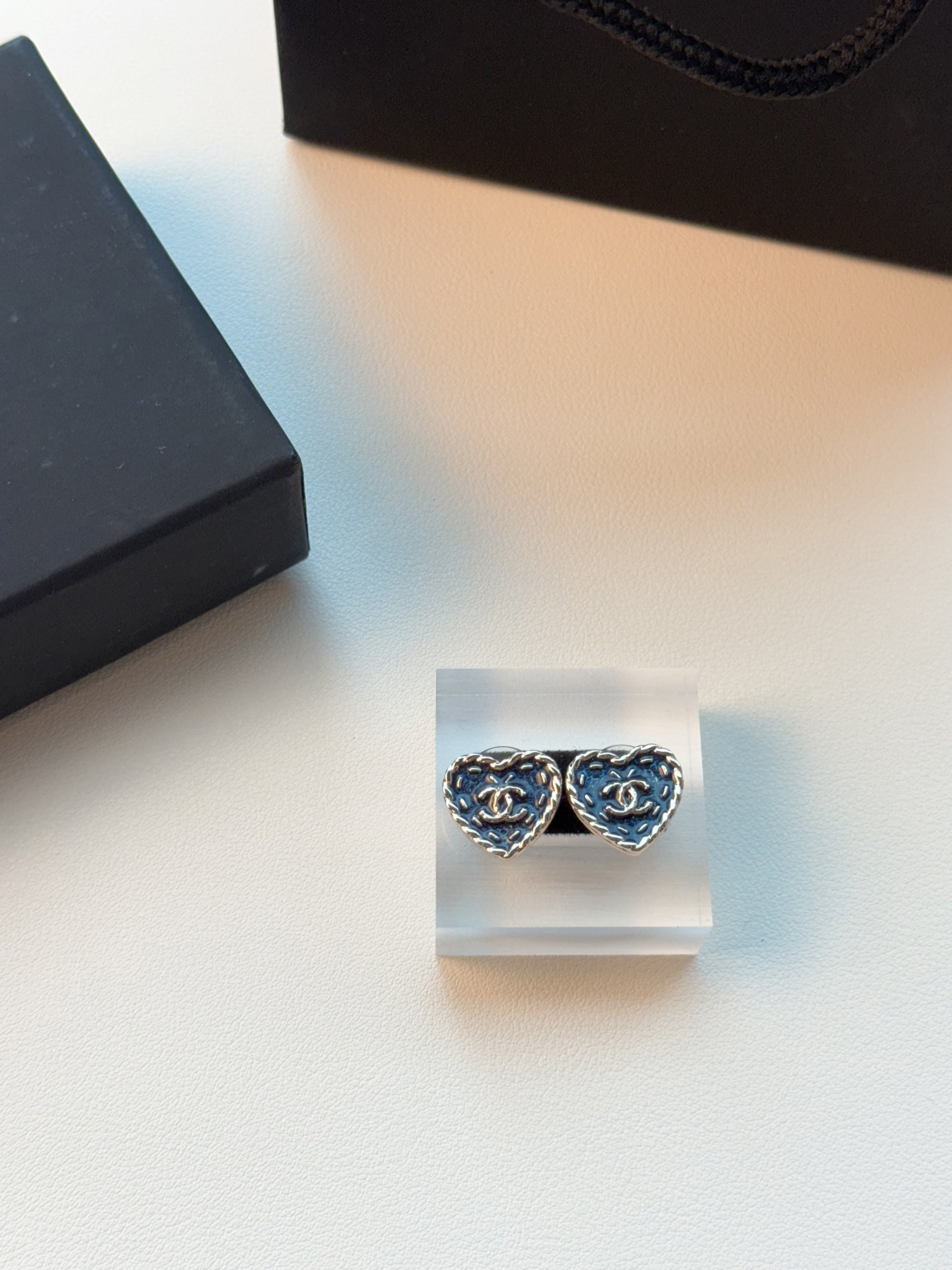 Vintage Heart Logo Crystal Stud Earrings