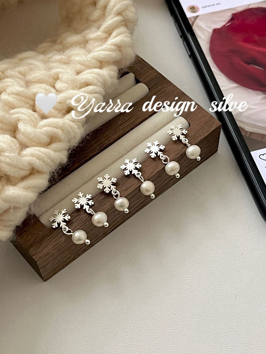 S925 Sterling Silver Snowflake Pearl Earrings