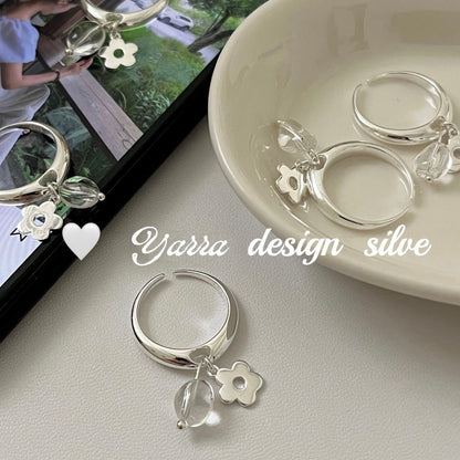 Silver Bloom & Crystal Accent Ring