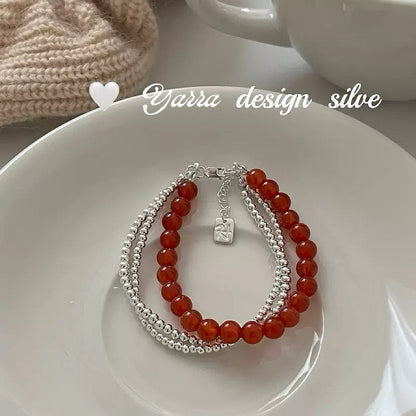 S925 Sterling Silver Red Bead Bracelet – Christmas & New Year Minimal Chic