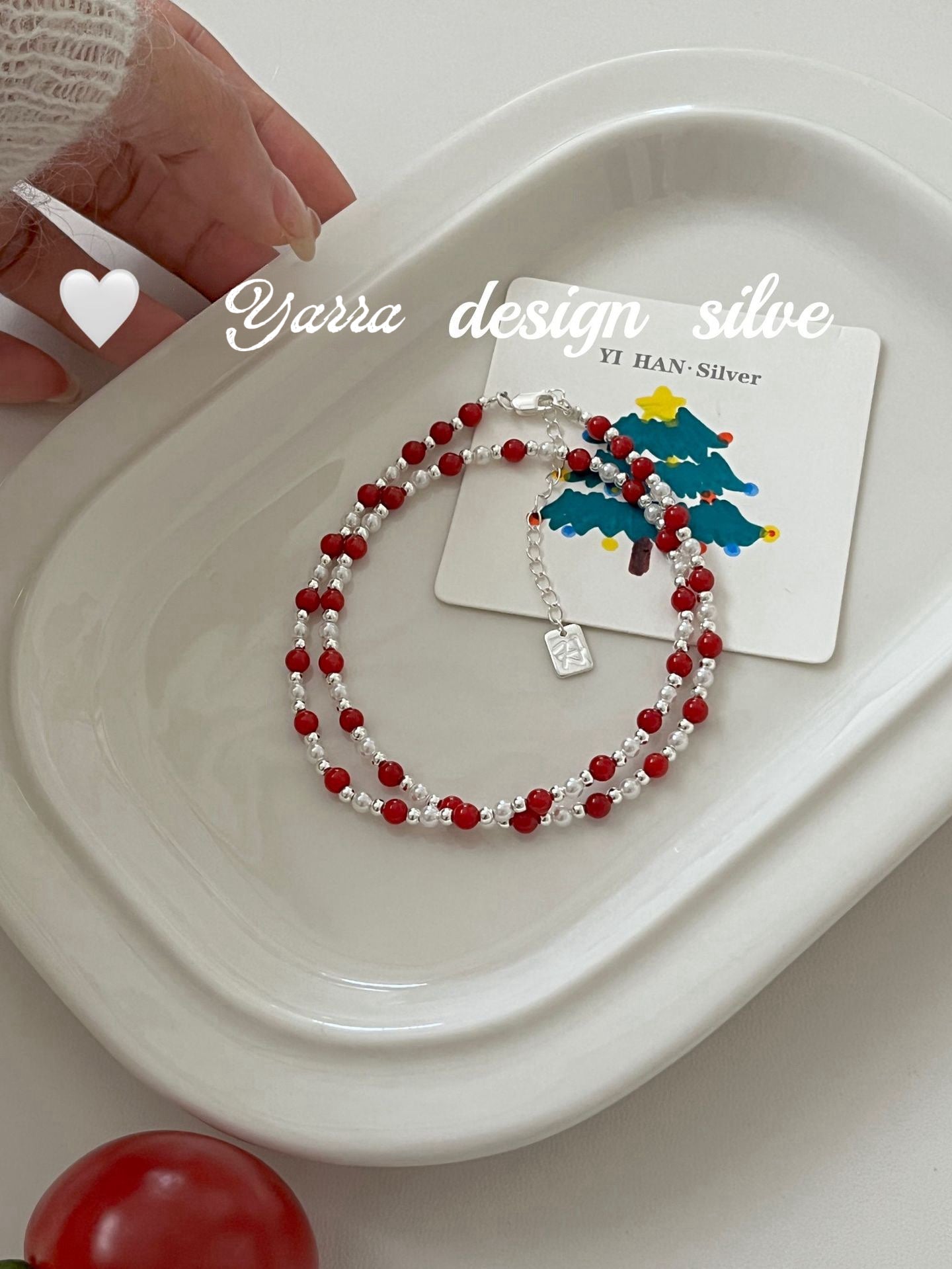 S925 Sterling Silver Red Bead Necklace