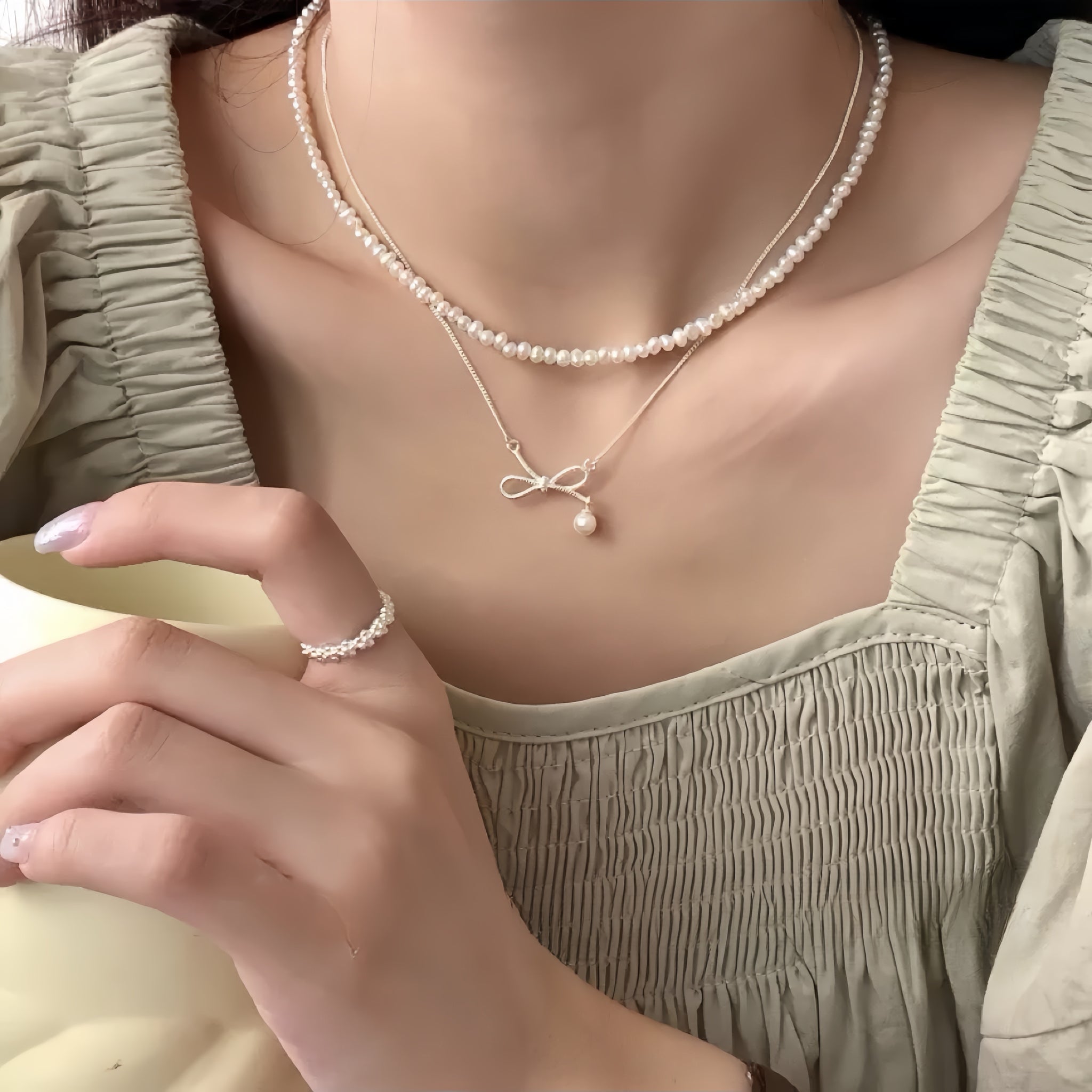 【Premium Quality】925 Sterling Silver Bow Bead Necklace
