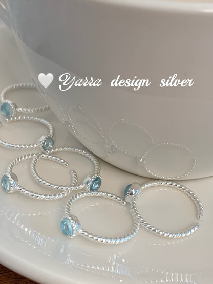 S925 Sterling Silver Aquamarine Twist Open Ring