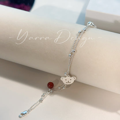 Red Agate Bear Charm Bracelet