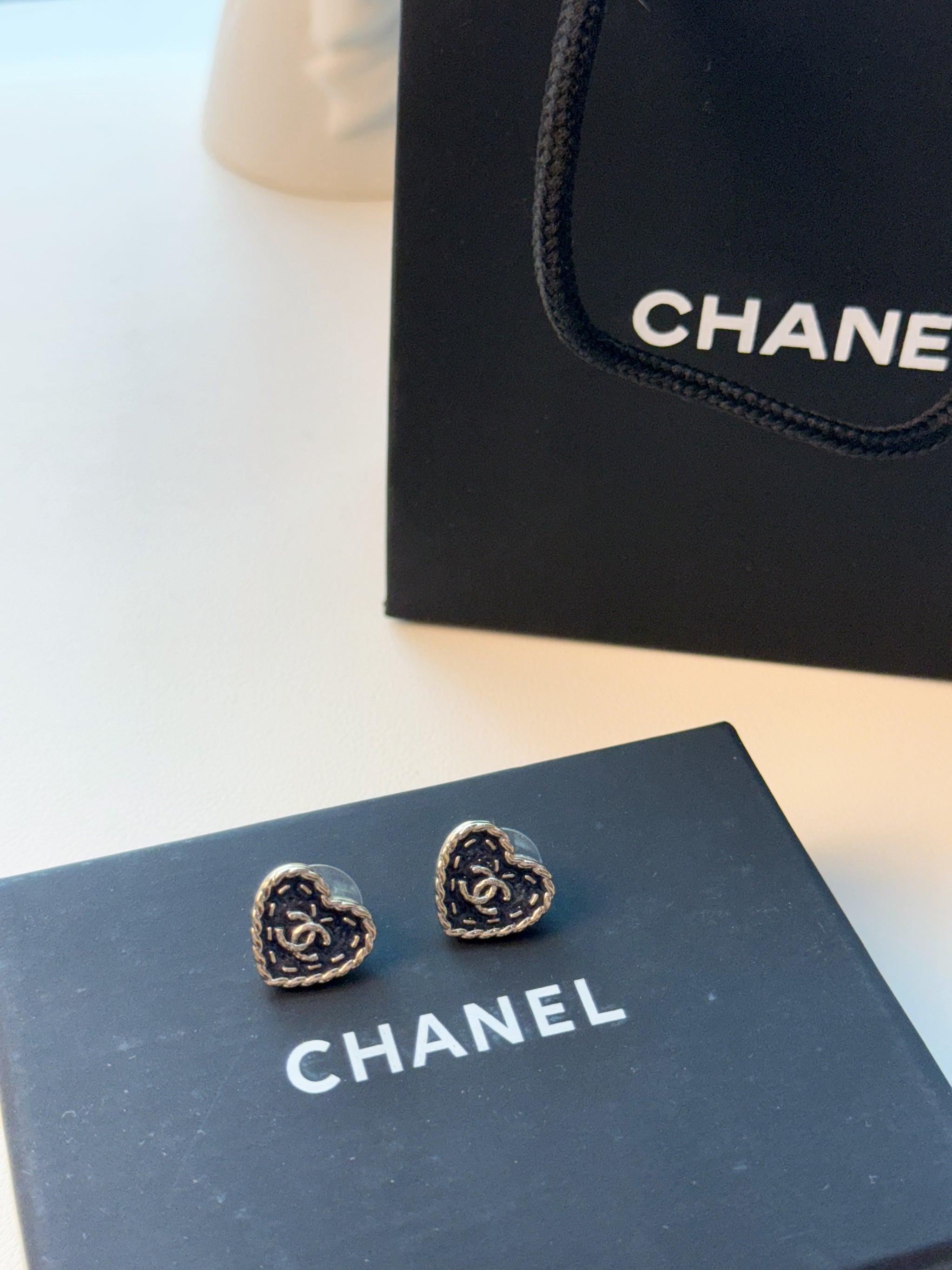 Vintage Heart Logo Crystal Stud Earrings