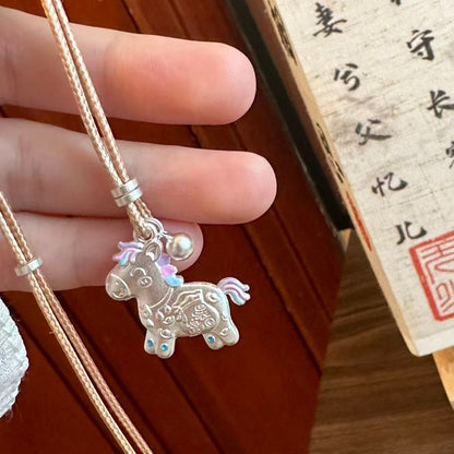 S999 Fine Silver Palace-Style Enamel Pendant Necklace – Handmade Horse Charm
