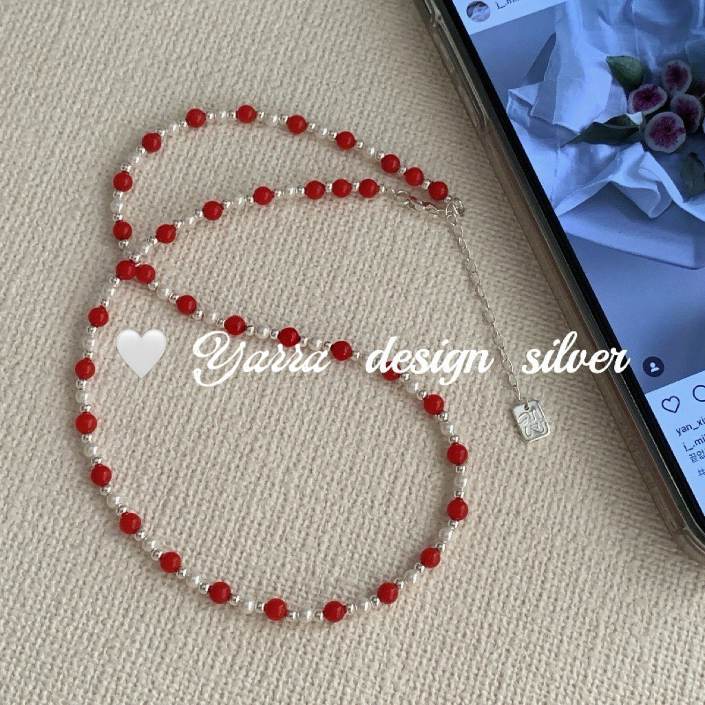 S925 Sterling Silver Red Bead Necklace