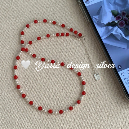 S925 Sterling Silver Red Bead Necklace