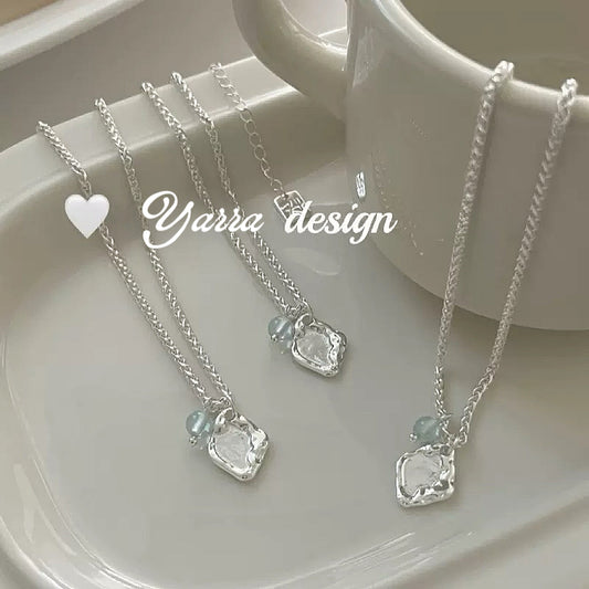 Faceted Rhombus Blue Agate S925 Sterling Silver Necklace