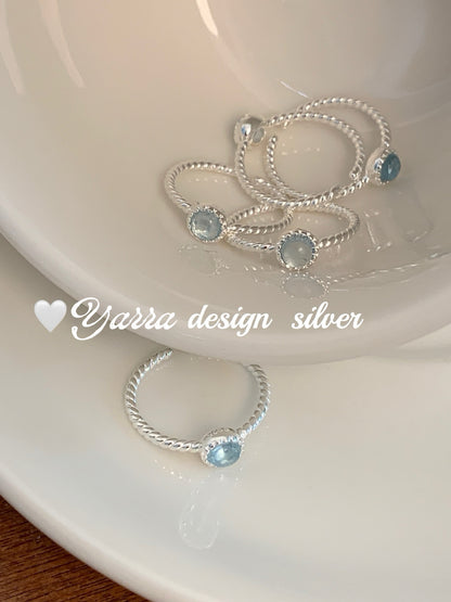 S925 Sterling Silver Aquamarine Twist Open Ring