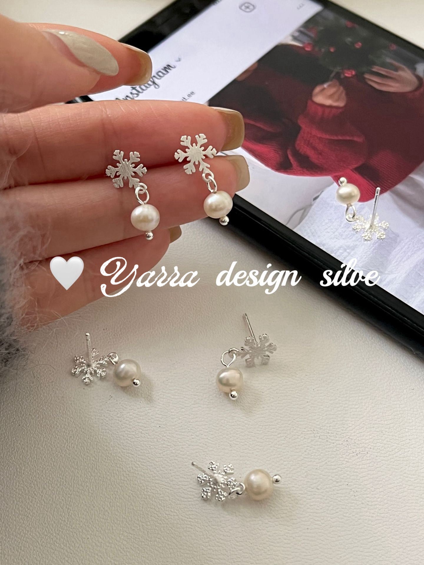 S925 Sterling Silver Snowflake Pearl Earrings