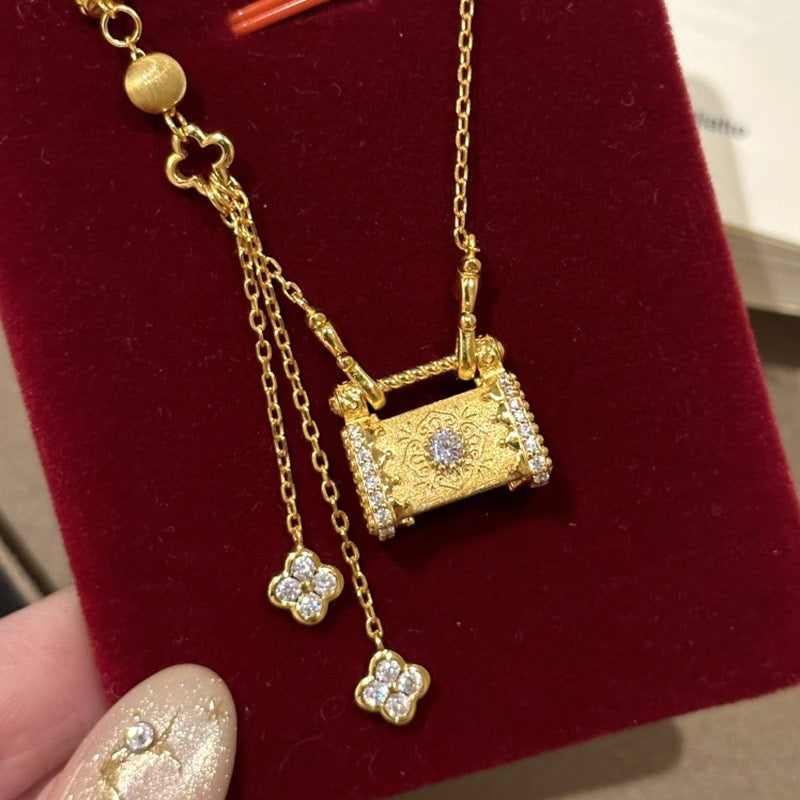 Gold Handbag Pendant Necklace with Diamond Accents