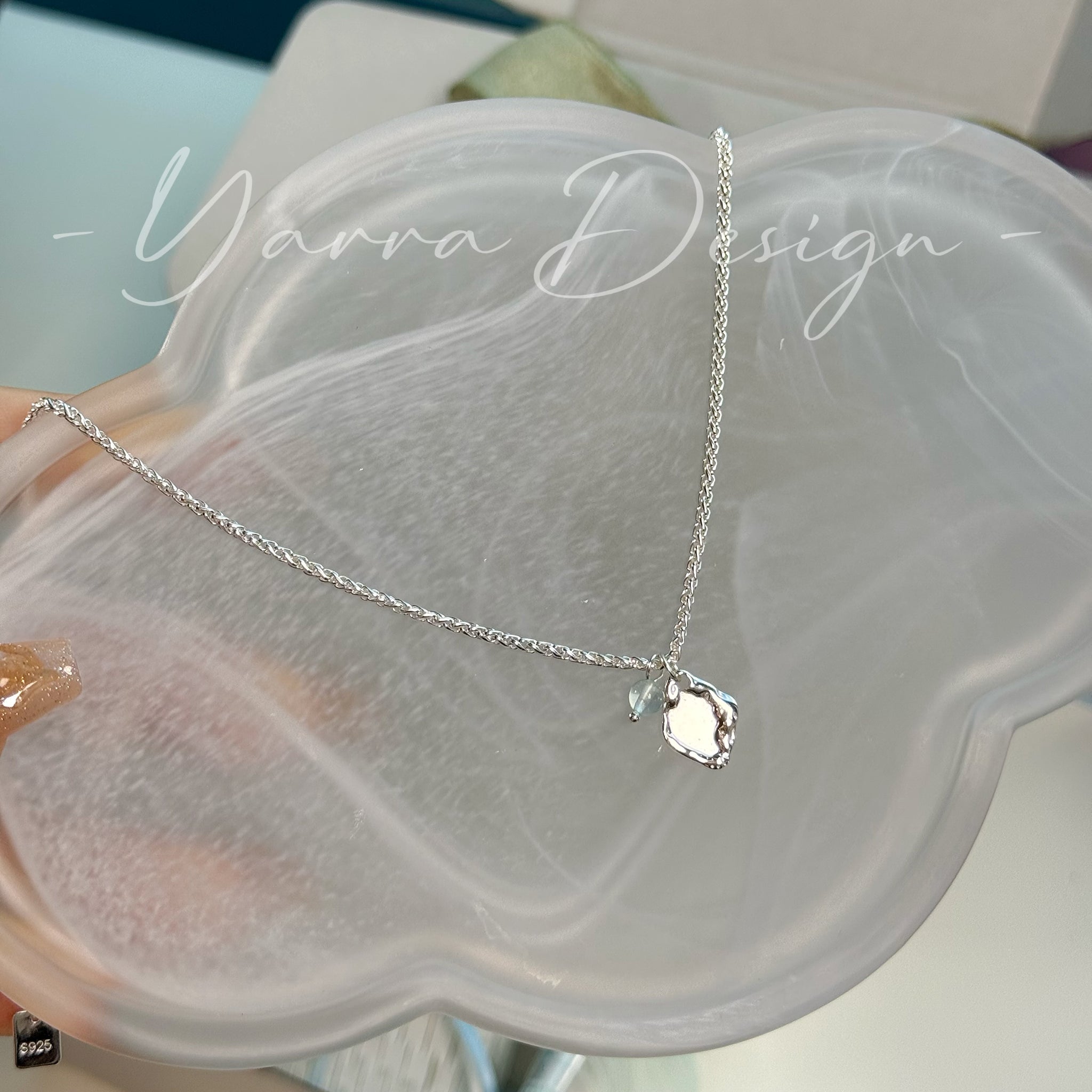 Faceted Rhombus Blue Agate S925 Sterling Silver Necklace