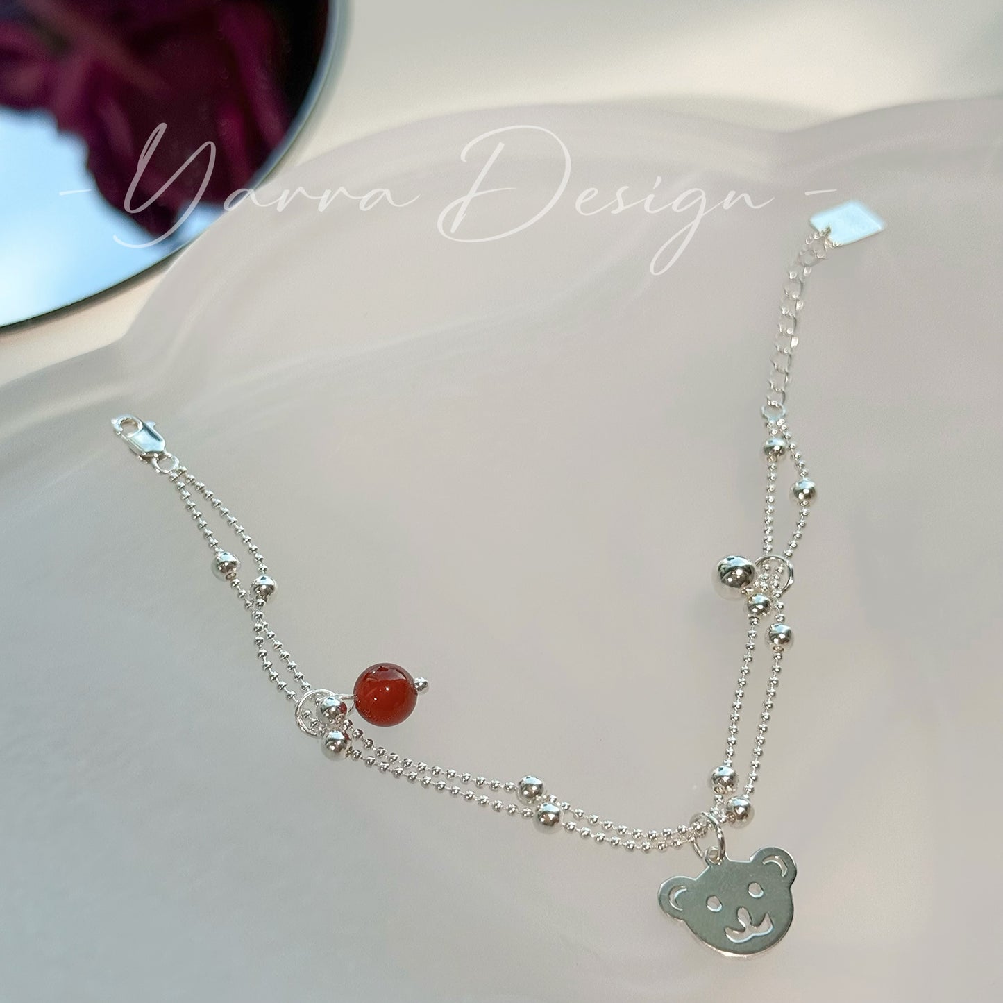 Red Agate Bear Charm Bracelet