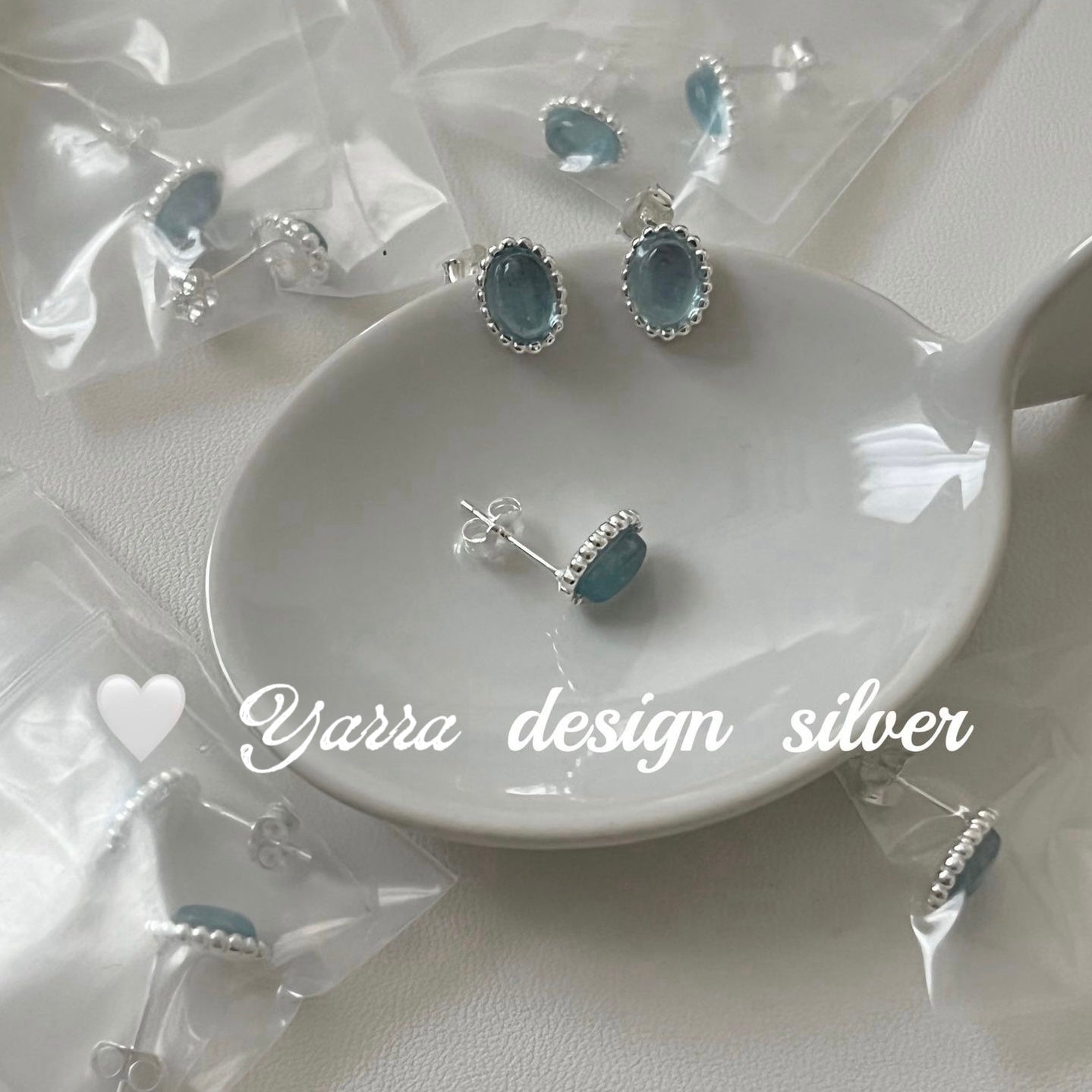S925 Sterling Silver Oval Aquamarine Stud Earrings