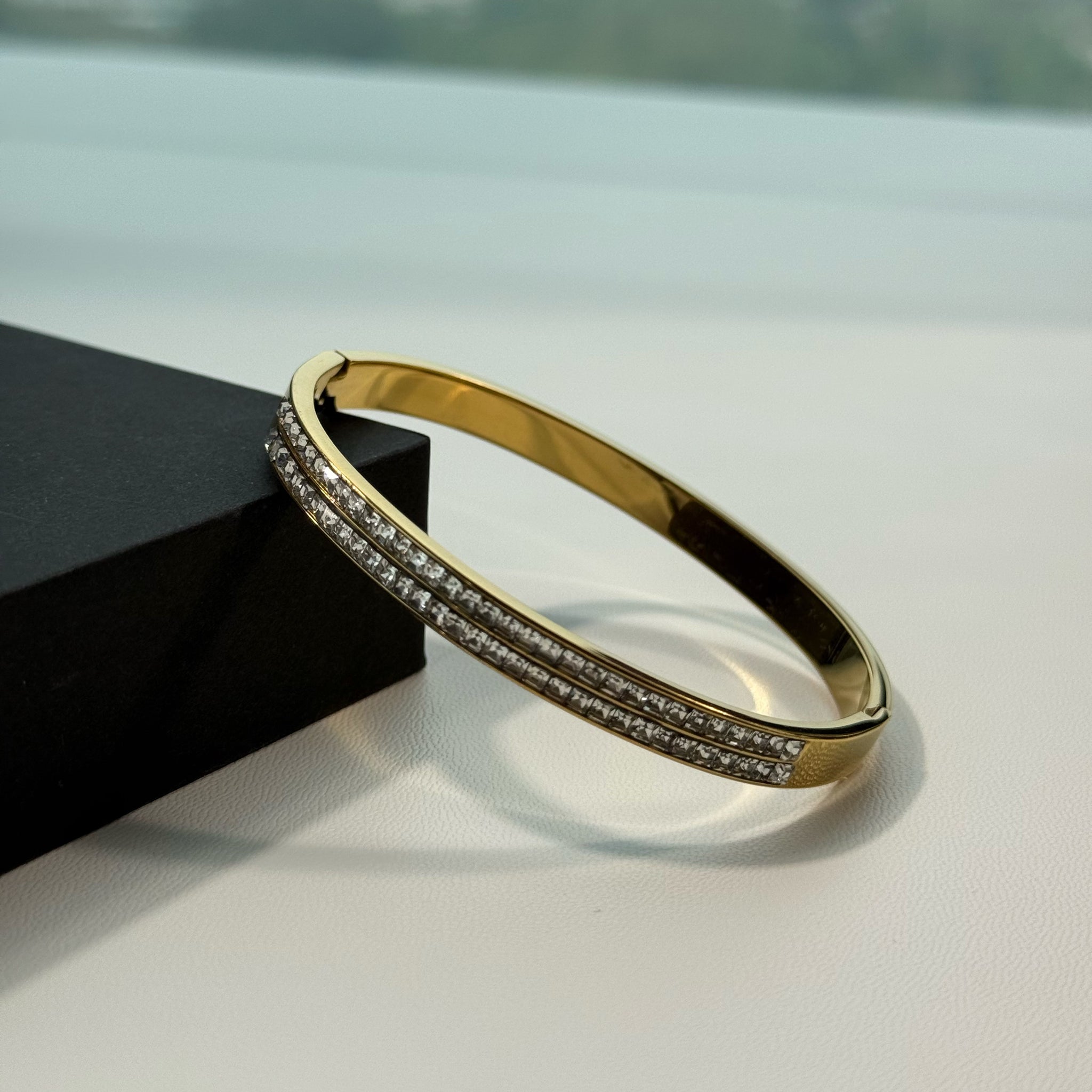 Double Row Crystal Bangle - Gold