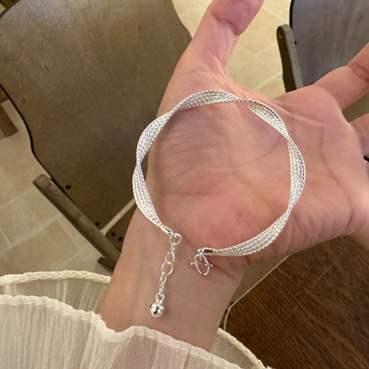 S999 Fine Silver Open Bangle – Galaxy Möbius Twist, Ethnic Luxury Silver Bracelet