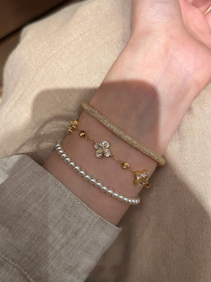 Luxury Gold Clover Bracelet with Diamond Accents