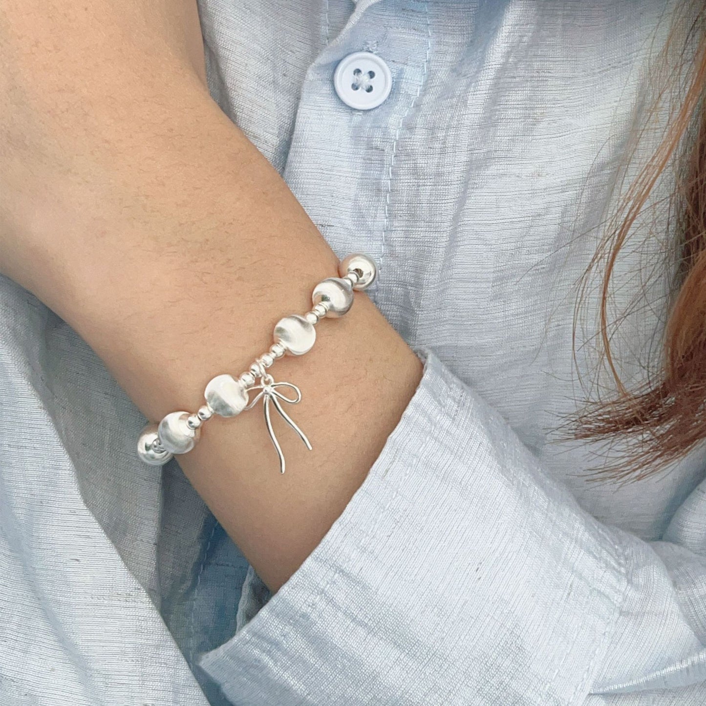 Minimalist Brushed Bead S925 Sterling Silver Bracelet