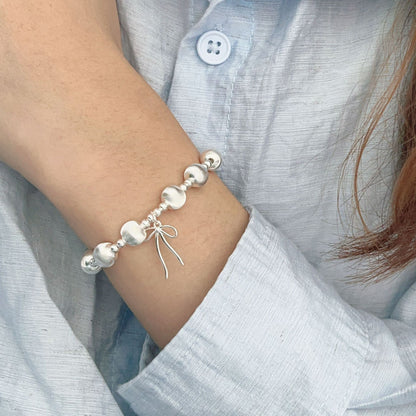 Minimalist Brushed Bead S925 Sterling Silver Bracelet