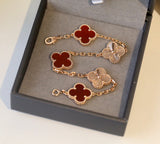 Vintage Alhambra Inspired 5-Motif Bracelet – Red Carnelian & Laser Gold Finish