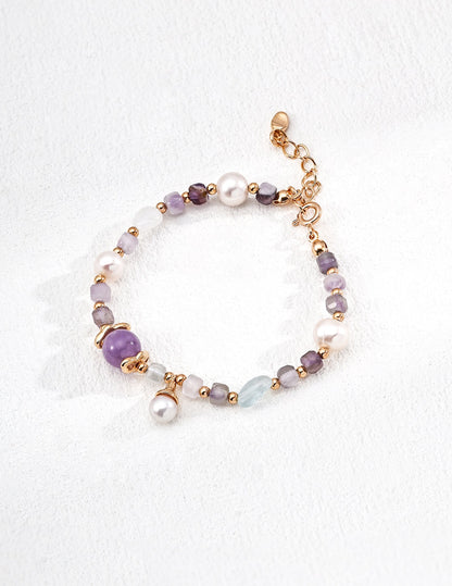 【Premium Quality】S925 Silver Bracelet with Natural Pearl, Amethyst & Aquamarine