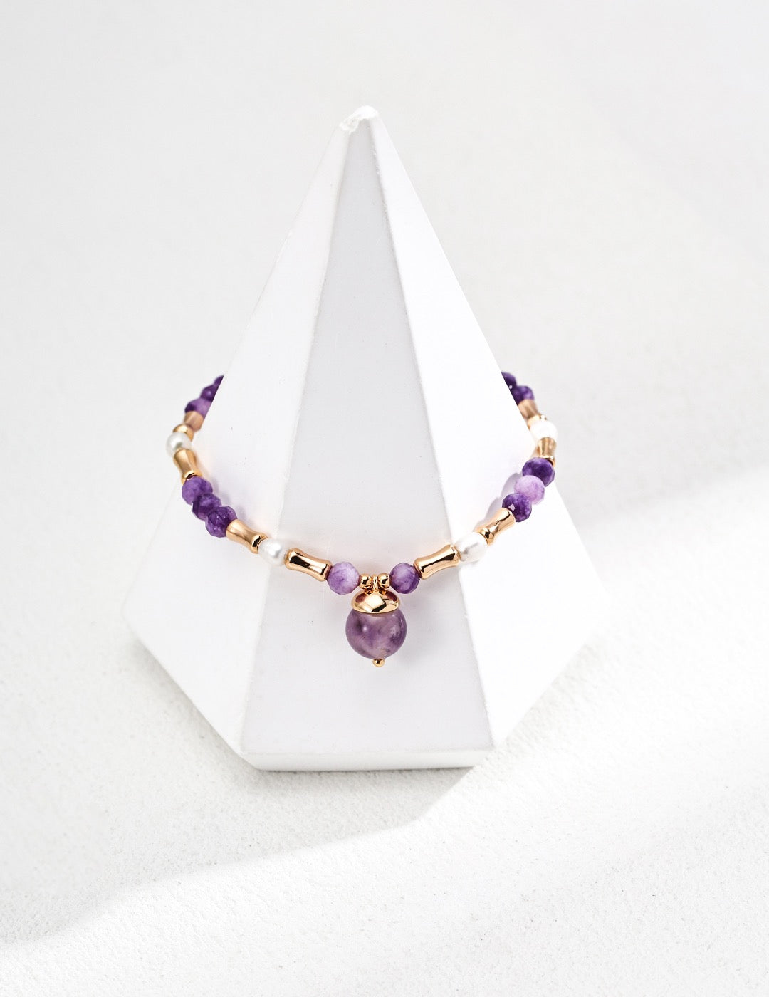 Gold-Plated Amethyst Charm Bracelet