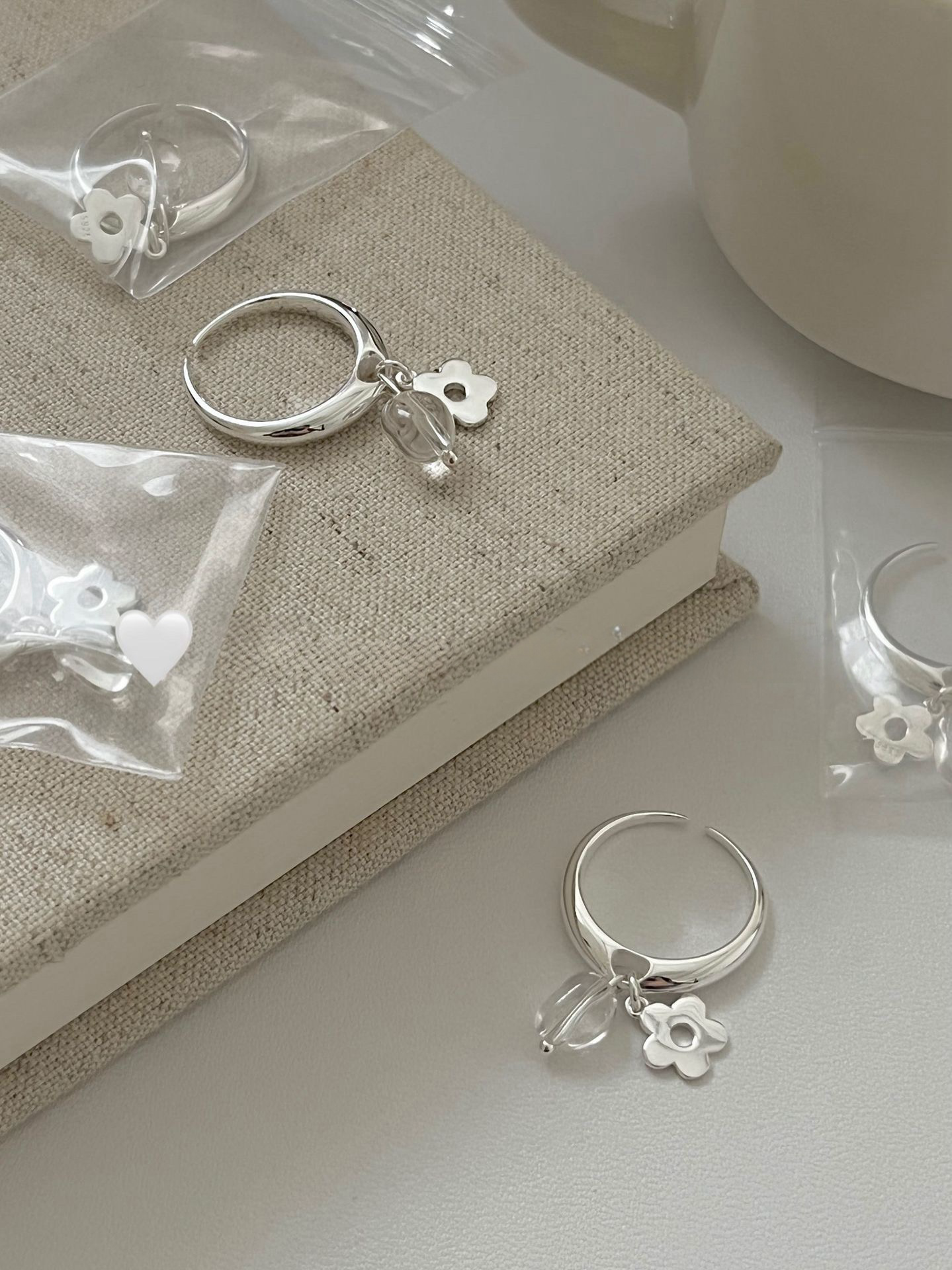 Silver Bloom & Crystal Accent Ring