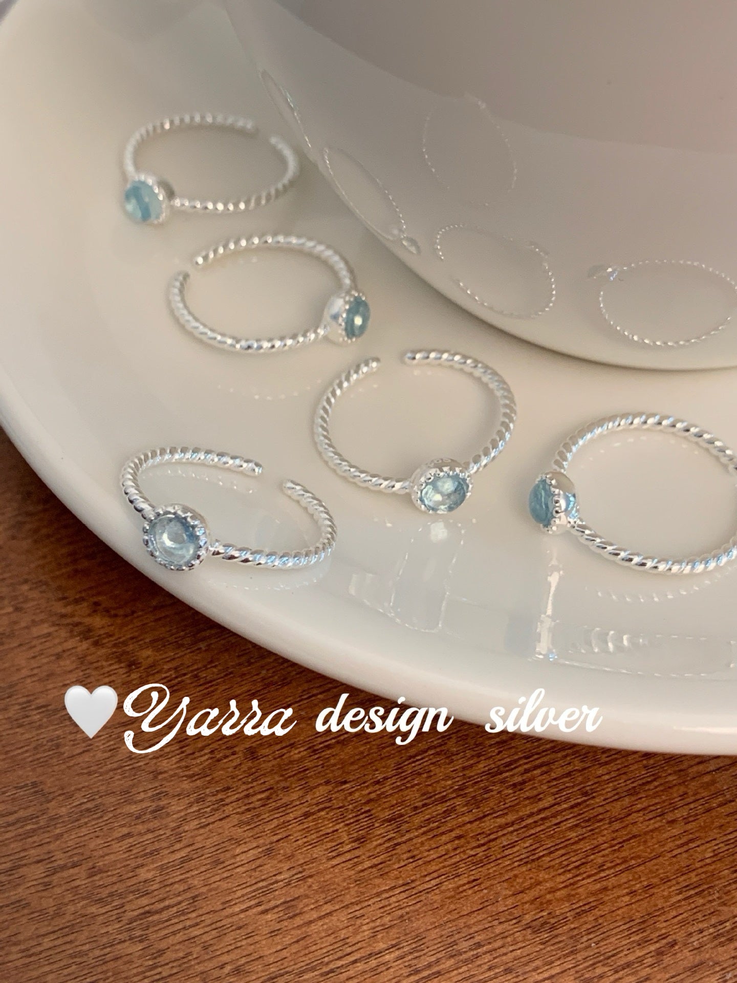 S925 Sterling Silver Aquamarine Twist Open Ring