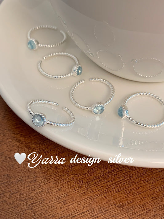 S925 Sterling Silver Aquamarine Twist Open Ring
